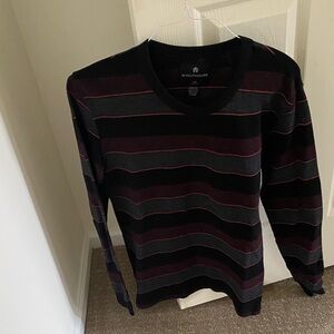 Shouthouse Men's V-Neck Striped Sweater - Black and Red